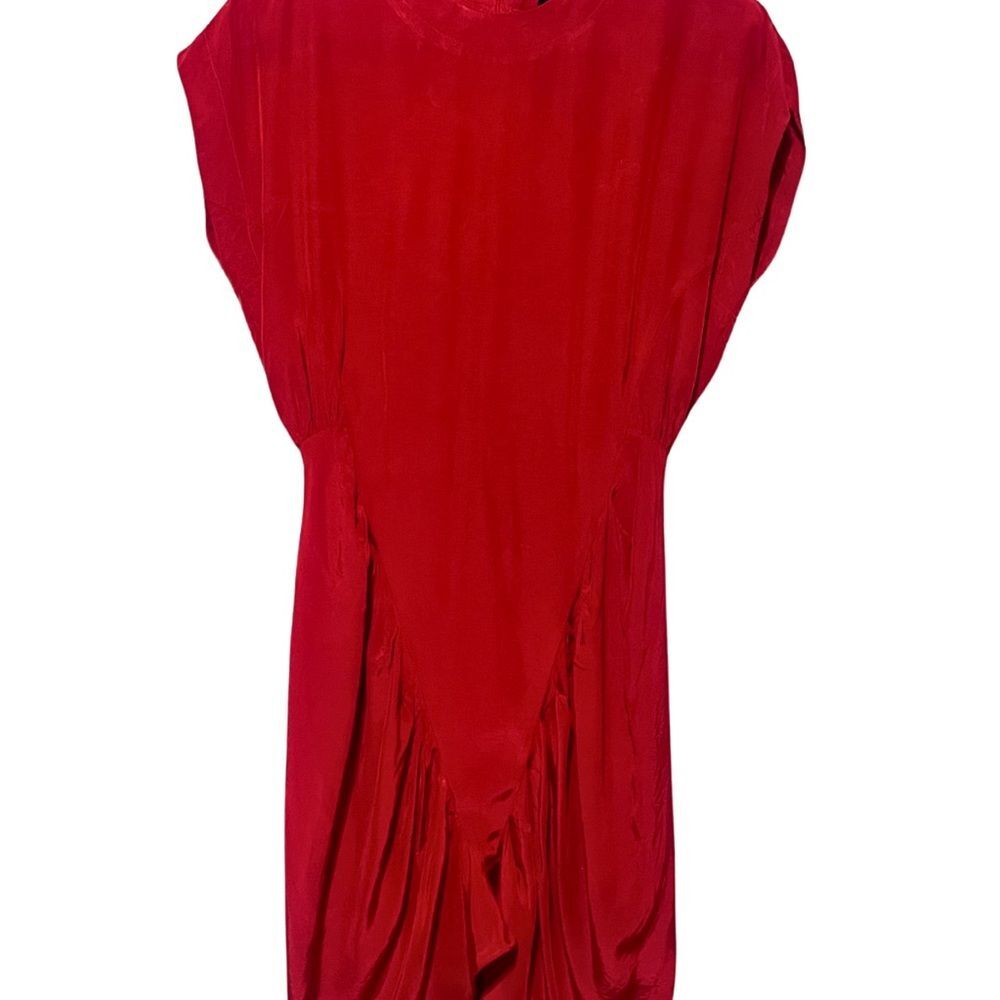 Vintage 80s Red Ruched Mini Dress Medium - Picture 2 of 13